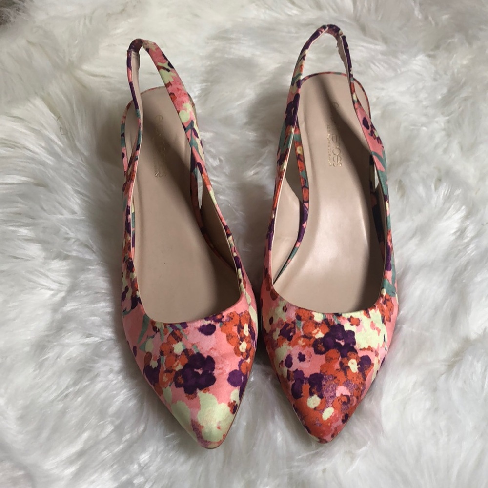eva mendes for New York & Company Floral Slingback Heels in Pink, Purple, Orange